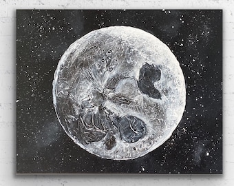 Moon Painting, Planet, Space Decor, Space Wall Art, Moon Phase, Full Moon, Night Sky Painting, Moon,Full Moon Painting on Stretched Canvas.