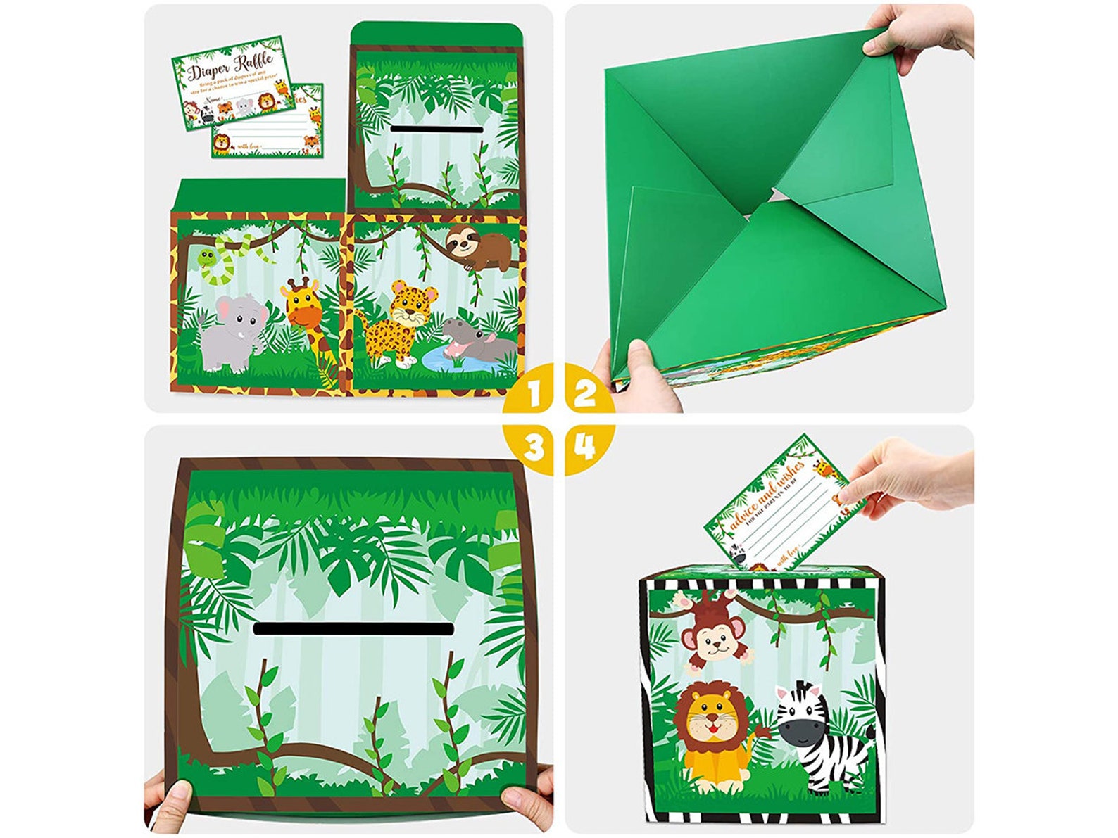 51PCS Safari Baby Shower Card Box Holder and Advice Cards Etsy