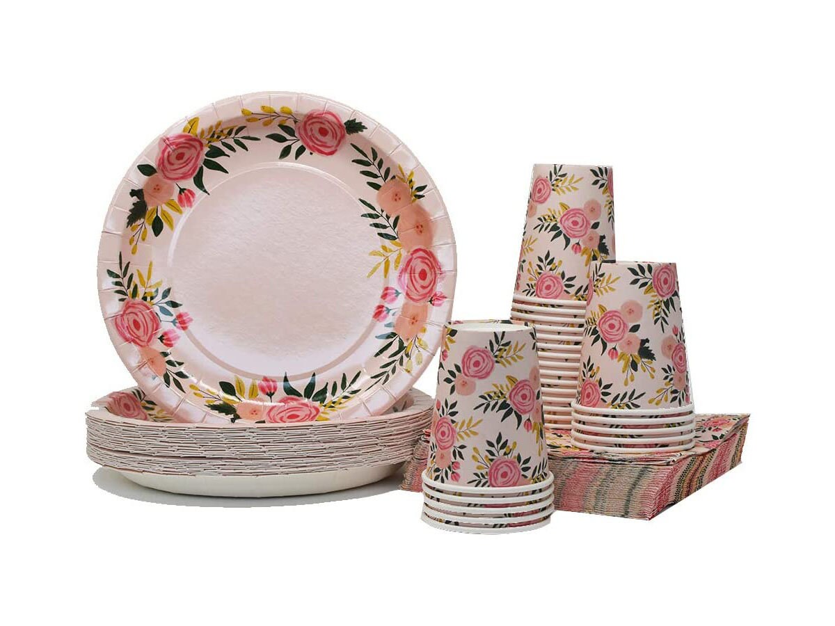 Pink Floral Party Pack Plates Napkins Cups Serves 25 Etsy