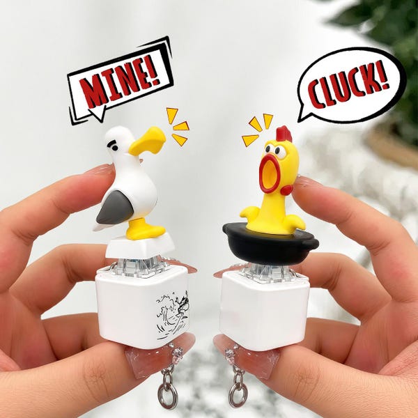 Cute Seagull and Screaming Chicken Voice Button Clicker Keychain Funny Sound Fidget Toy Portable Office Stress Relief Ornament