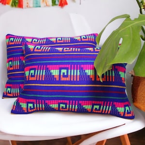 set of 2 Beautiful and Vibrant Mexican Textile Pillow Covers - Handwoven Boho Aztec Design&quot;