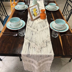 Table Runner- boho - (104&quot; x 13&quot;) Long, Bohemian Table Runner, Wedding Table Decorations, Vintage Farmhouse Style - Bohemian Dining Room