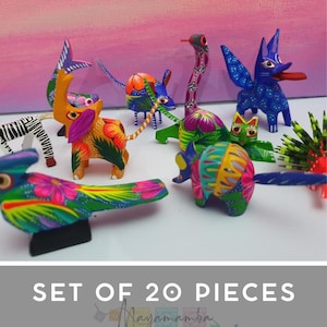 Handmade Mexican Alebrijes: Unique Folk Art Creatures Set of 20