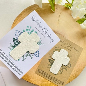 Plantable cross christening or baptism favours - wildflower seeds