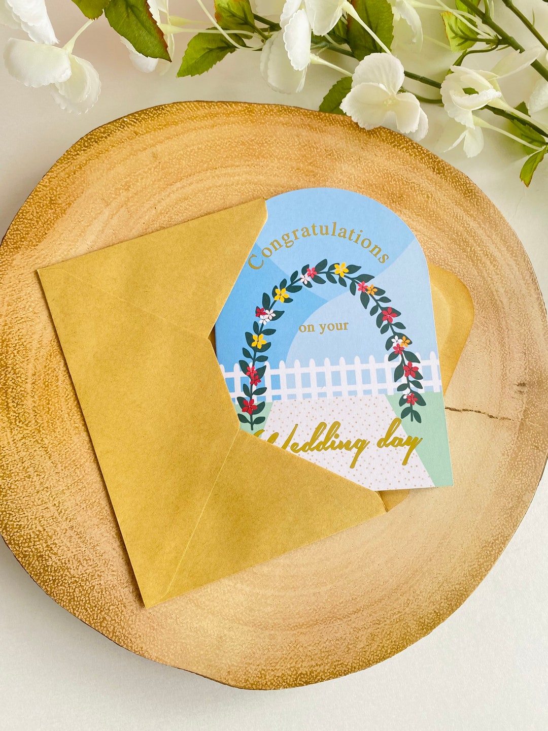 Arched Congratulations Wedding Card With Gold Foil Flower Etsy UK