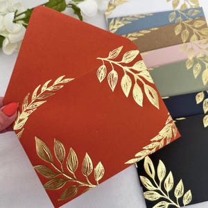 Gold foiled luxury envelopes | C6 size | burnt orange envelopes | wedding stationery | botanical