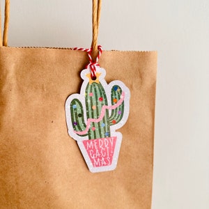 Etichette regalo olografiche con cactus di Natale / Merry Cact-mas