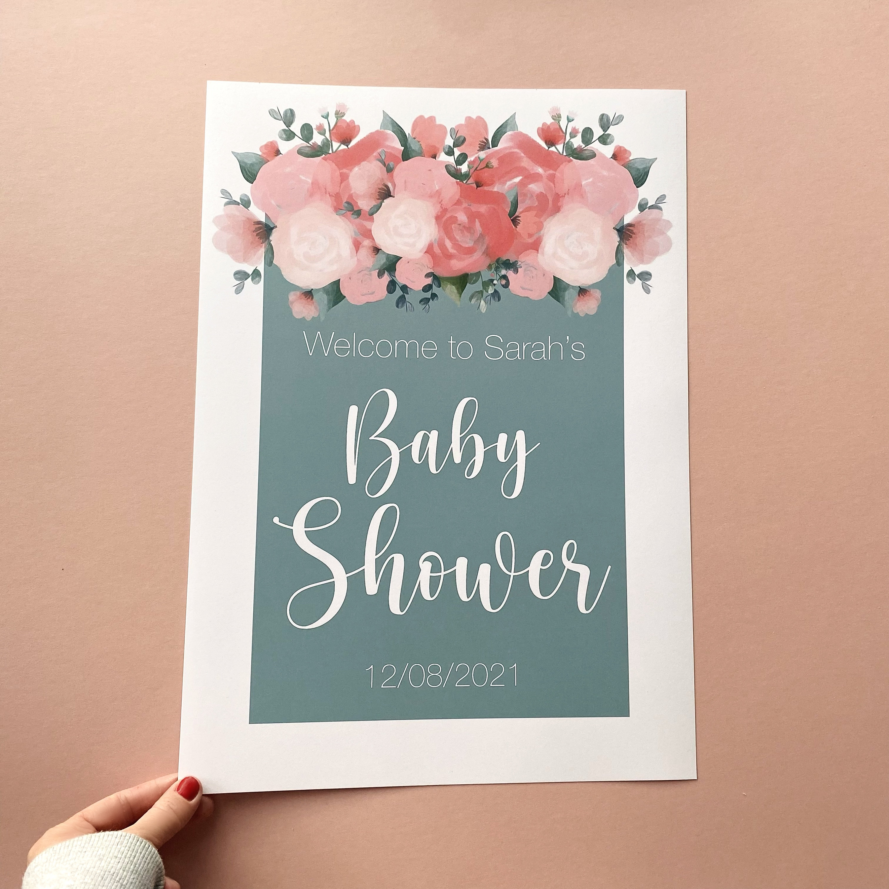 Digital or Printed Personalised Floral Baby Shower Welcome Sign A3 or A4 