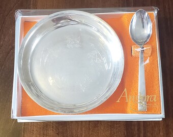 Vintage Angora silverplate children's bowl and spoon set