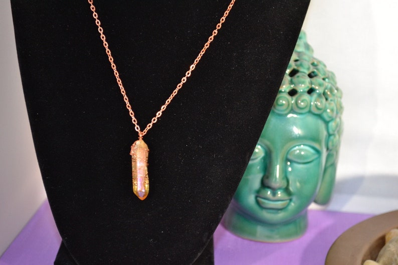 Copper wrapped citrine crystal pendant