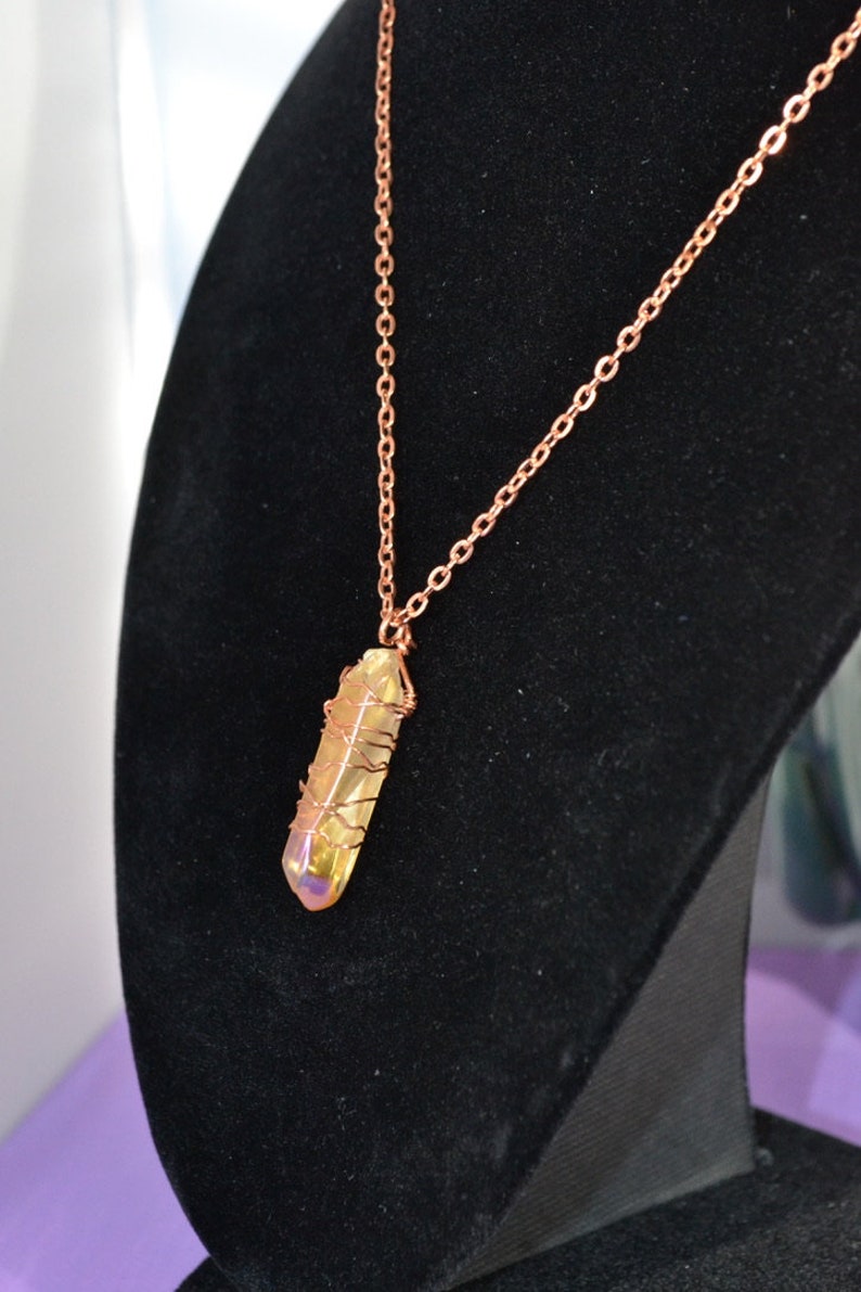 Copper wrapped citrine crystal pendant