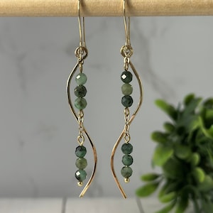 African Emerald Dangle Earrings: 14K Gold Filled Jewelry
