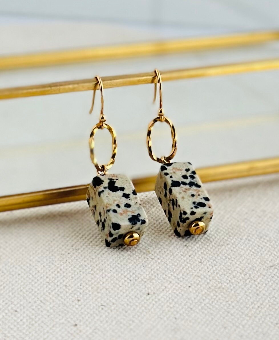 •DALMATIAN JASPER - OVAL• silver dangle earrings