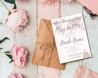 Travel Bridal Shower Invitation, From Miss to Mrs Bridal Shower
