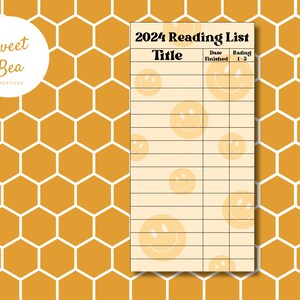 Smiley Face Reading Tracker, 2024 Book Tracker, Aesthetic Bookmark