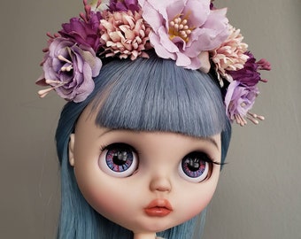 2 in 1 Double Sided Band, Blythe Flower Crown, Pullip Doll Flower Crown, Purple Headband for Blythe, Blythe Outfit, Doll Flower Headband