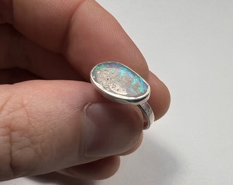 Size 7- Sterling/Fine silver Australian Opal, Lightning Ridge - Green Flash with some blue.
