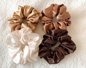 Satin Scrunchies, Silk Scrunchies, Neutral Hair Scrunchies, Premium Silk Satin, Gift for her