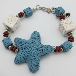 Tropical Boho Style Genuine Colored Lava Bracelet Starfish Design Adjustable W/Wood Beads Handmade Free Shipping