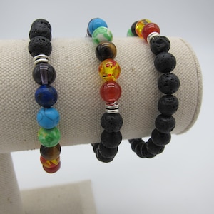 7 Colors of the Chakra Healing Bracelet with Matching Genuine 8 mm Lava Beads, 3 Pieces Set Bracelet/Essential Oils Free Shipping