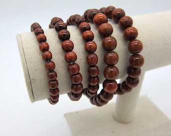 Natural Hawaiian Style Koa Wood Stretch Bracelet with 6mm, 8mm or 10mm Beads Handmade Free Shipping From Hawaii