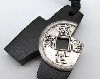Ironwood Pendant Necklace, Pewter Accent, Handmade Adjustable 30"
