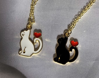 Cats with Hearts Charm Necklace, cat necklaces, necklace jewelry, women’s necklace, girls jewelry, charm necklace, charm jewelry, chain