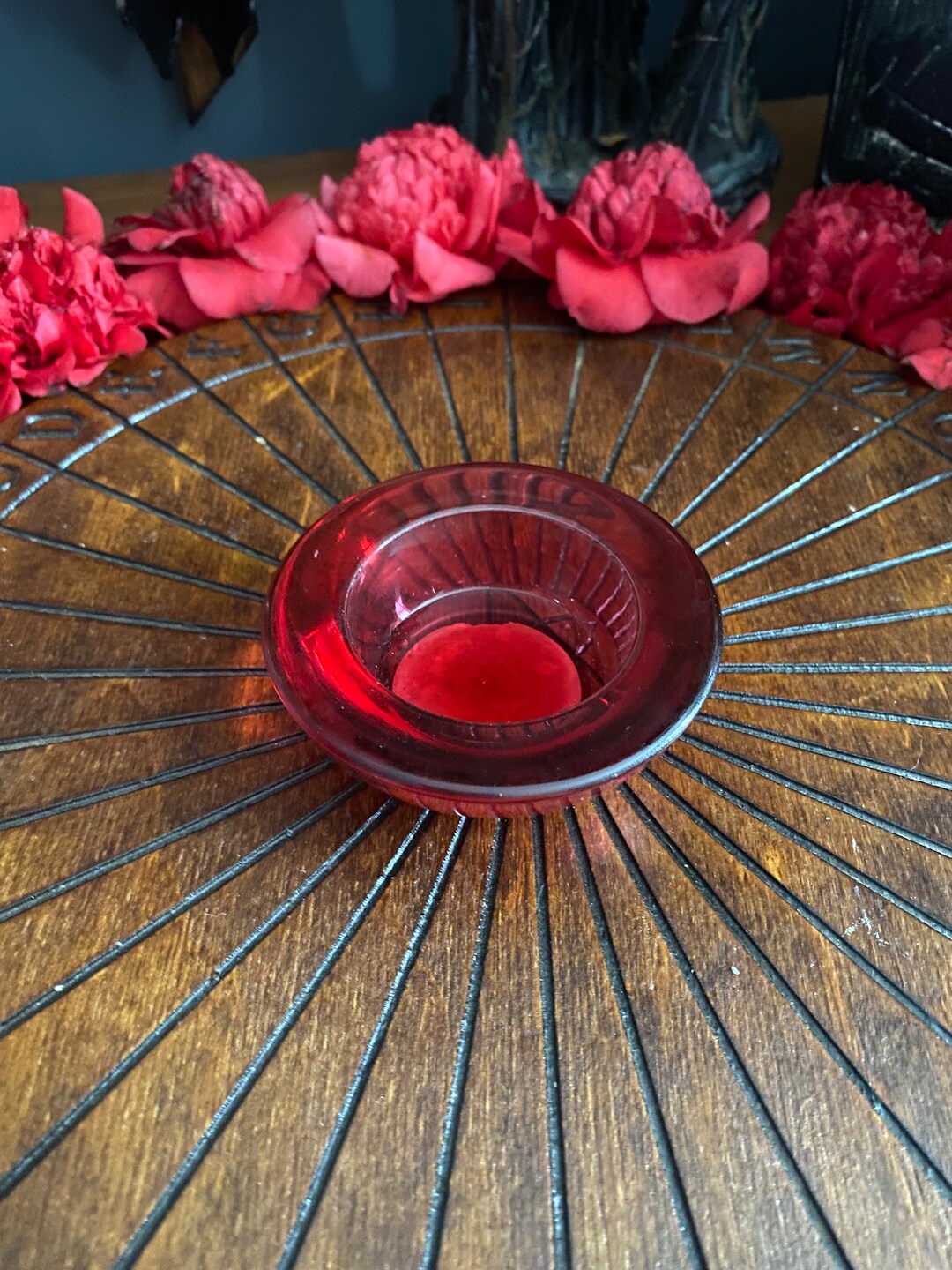 Red Glass Tealight Holder Altar Tools Etsy