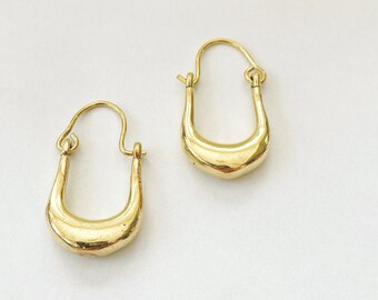 Gold Brass Earrings, Small Earring, Modern and Minimal Earrings, Simple Everyday Hoop, U shaped Earring, Valentines  , Gift