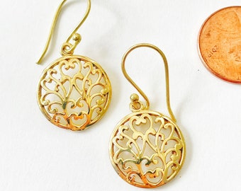 Small Round Earring, Brass Earrings, Dainty Dangler, Gold Drop, Geometric, Boho and Hippie, Lightweight, Gift for her, Everyday Earring