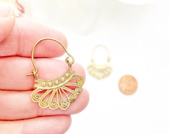 Dainty Brass Earrings, Tribal and Boho Hoops, Small Golden Earrings, Mandala & Yoga Jewelry, Gift for Her, Everyday Earring. Lightweight