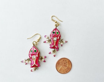 Fish Earrings, Clay Dangles, Blue Earrings, Pink Earrings, Champagne Drop Earrings, Gold Handmade Lac Earrings, Indian Handmade Earrings