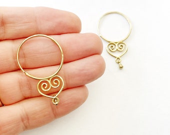 Brass Hoops, Thin Medium Round Earrings, Boho Gypsy & Tribal, Gift for Her, Lightweight, Sustainable, Handmade, Delicate, Heart Shape Indian