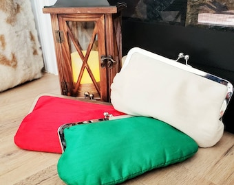 Silk Clutch - Evening Purse - Bridesmaid & Wedding -Party Case - Valentines  Colors - Red - White - Green - Gift - for Matching outfit - Bag