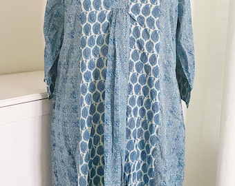 Indigo Dress | Comfy Cotton Midi dress with 2 Pockets |  Hand Print Handmade | V Neck | XS Plus Size Dress