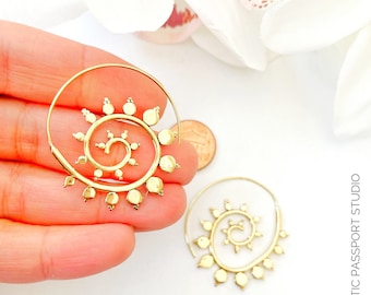 Handmade Brass Hoop, Leaf Spiral Earring, Tribal Boho Gypsy, Lightweight, Handmade Indian Yoga Jewelry , Unique Gift, Statement Earrings