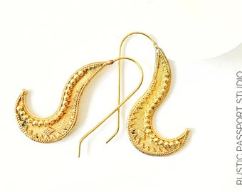 Gold Brass Earrings, Unique Handmade & Contemporary, Gift for Her, Gypsy, Boho, Tribal, Ethnic Jewelry, Sustainable, Hypoallergenic, Indian