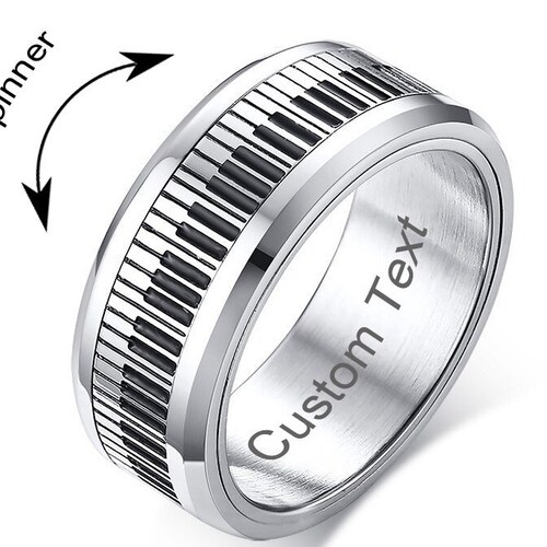 Spinner Piano Ring, Custom Fidget Ring for Men Women, Titanium Anxiety Ring for Him Her, Piano Keyboard Band, Music Ring, Personalized Gift