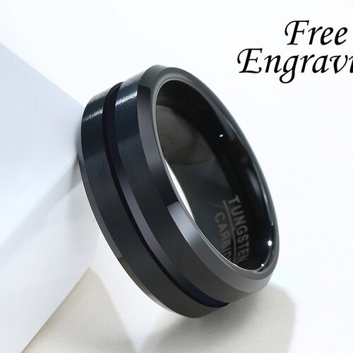 Mens Ring Engraved Personalized Black Tungsten Mens Promise Etsy
