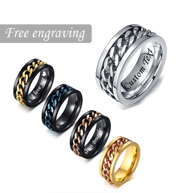 Mens Rotatable Chain Link Ring,Custom Spinner Ring,Personalized Engra…