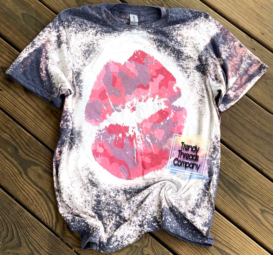 Pink Camo Lips Shirt Camo Shirt Pink Camo Bleached Shirt Etsy