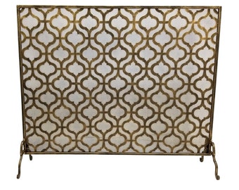 Moroccan Style Iron Burnished Gold Fireplace Screen-35''H