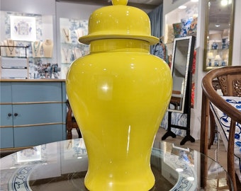 Porcelain Yellow Temple Jar/Vase-19.5''H