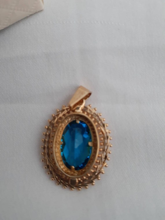 Vintage Imperial Gold Ornate Blue Topaz 14k gold … - image 2