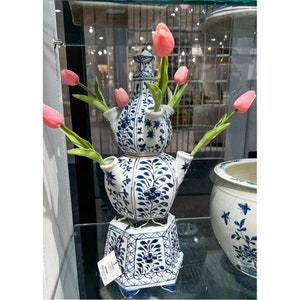 Antique Style Porcelain Reproduction Tulipiere Vase Hexagonal-19''H