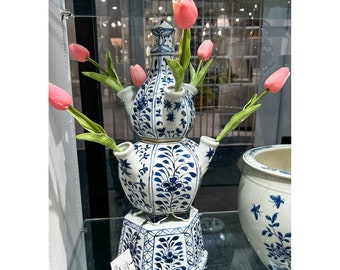 Antique Style Porcelain Reproduction Tulipiere Vase Hexagonal-19''H