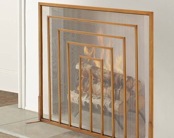 Dark Gold Art Deco Style Single Fireplace Screen