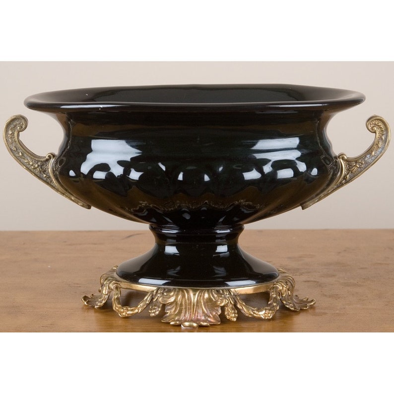 Ebony Porcelain Compote/planter With Bronze Ormolu Etsy