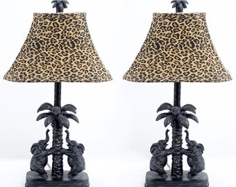 Safari Style Decor Pair of Elephants Table Lamps-23''H