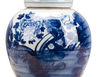 Classic Style Bulb Lidded Porcelain Blue & White Floral Jar-6.5''H